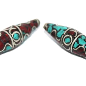 Turquoise beads coral Beads (2 beads) Nepalese Beads Nepal beads Tibetan beads Tibet beads Tribal beads boho jewelry bohemian jewelry BDS820