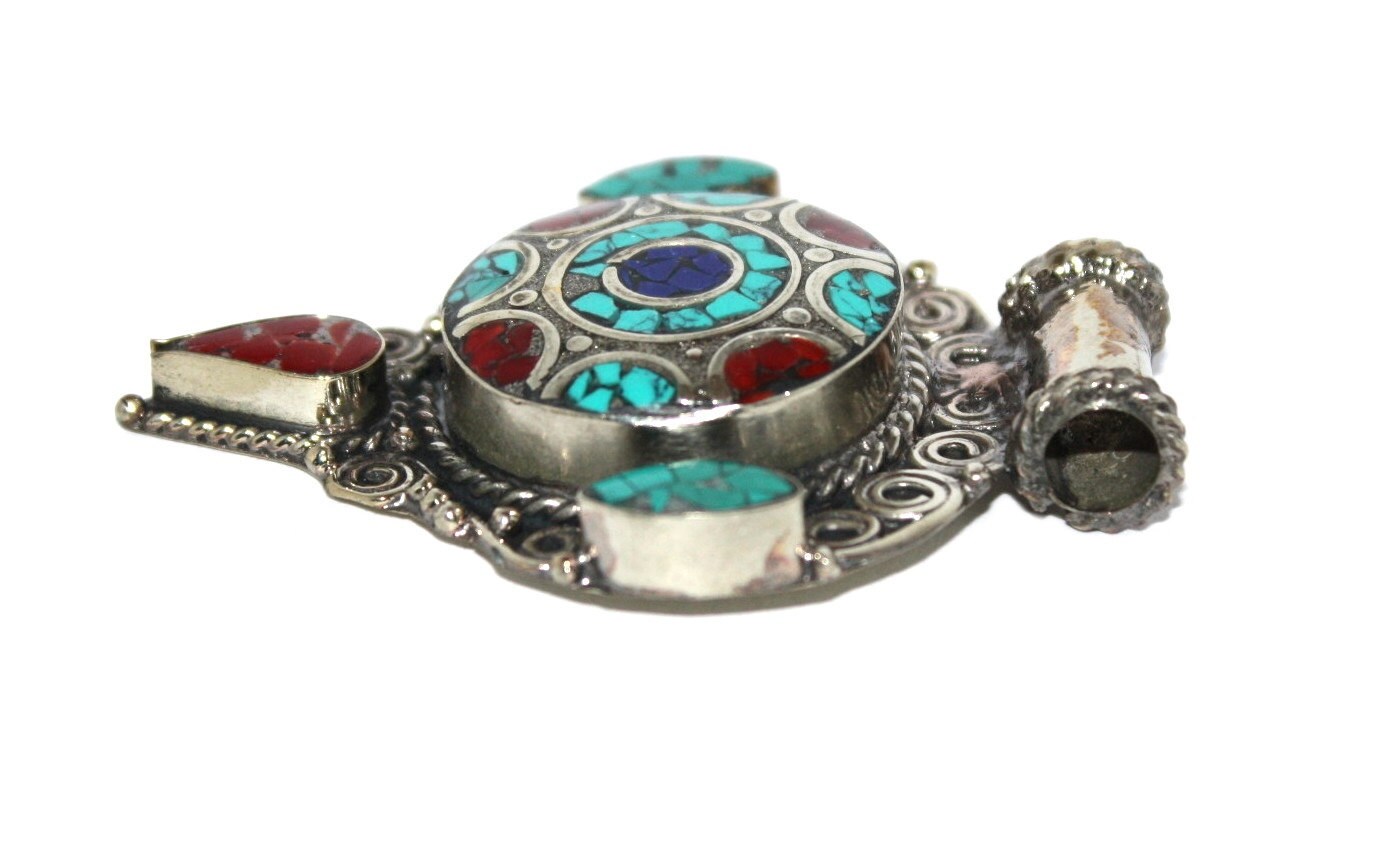 Pendentif Népal Tibétain En Argent - Turquoise, Corail, Lapis Lazuli - Neuf Sans Emballage