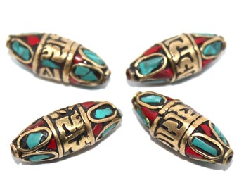 coral beads boho beads tribal beads turquoise Beads (4 beads) Nepalese Beads Tibetan beads Tibet beads Nepal beads yoga beads hippie BDS651