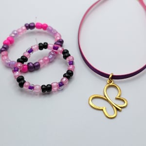 Makena Inspired Doll Jewelry: Butterfly Necklace & Beaded Bracelet Set