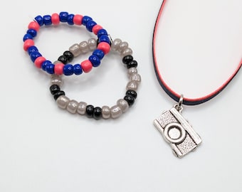 Z Inspired Doll Jewelry Set - Camera Necklace & Beaded Bracelet Set for 18" Dolls
