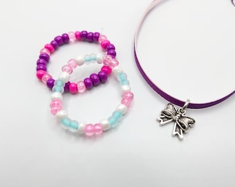 Raquel Inspired Doll Jewelry Set - Bow Necklace & Beaded Bracelet for 18" Dolls