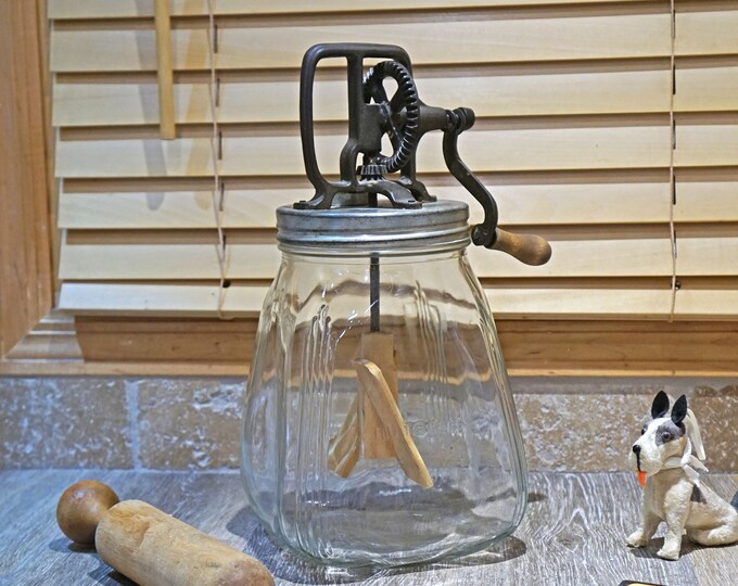 Antique SCC Butter Churn With Bell Shaped Ribbed Glass Jar Etsy