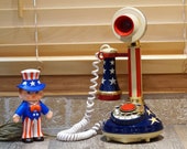 Vintage 1973 Western Bell Stars Stripes Candlestick Phone, Rotary Dial, Patriotic Red, White and Blue, Perfect 4th of July Decor