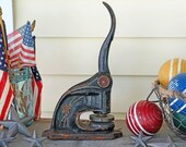 Antique Black Cast Iron Notary Stamp Press, for Republican and Herald Publishing Co., Embossed Star Design, Painted Red Gold, Patriotic