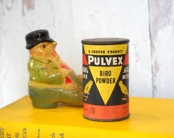 Vintage 1940s Cooper's Pulvex Bird Powder Tin, Yellow, Orange & Black ...