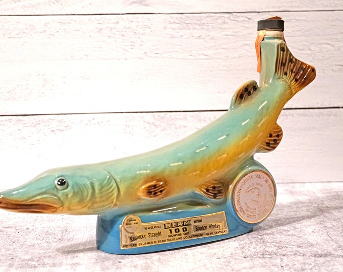 Vintage 1978 Commemorative Jim Beam Northern Pike Fish Decanter, Made