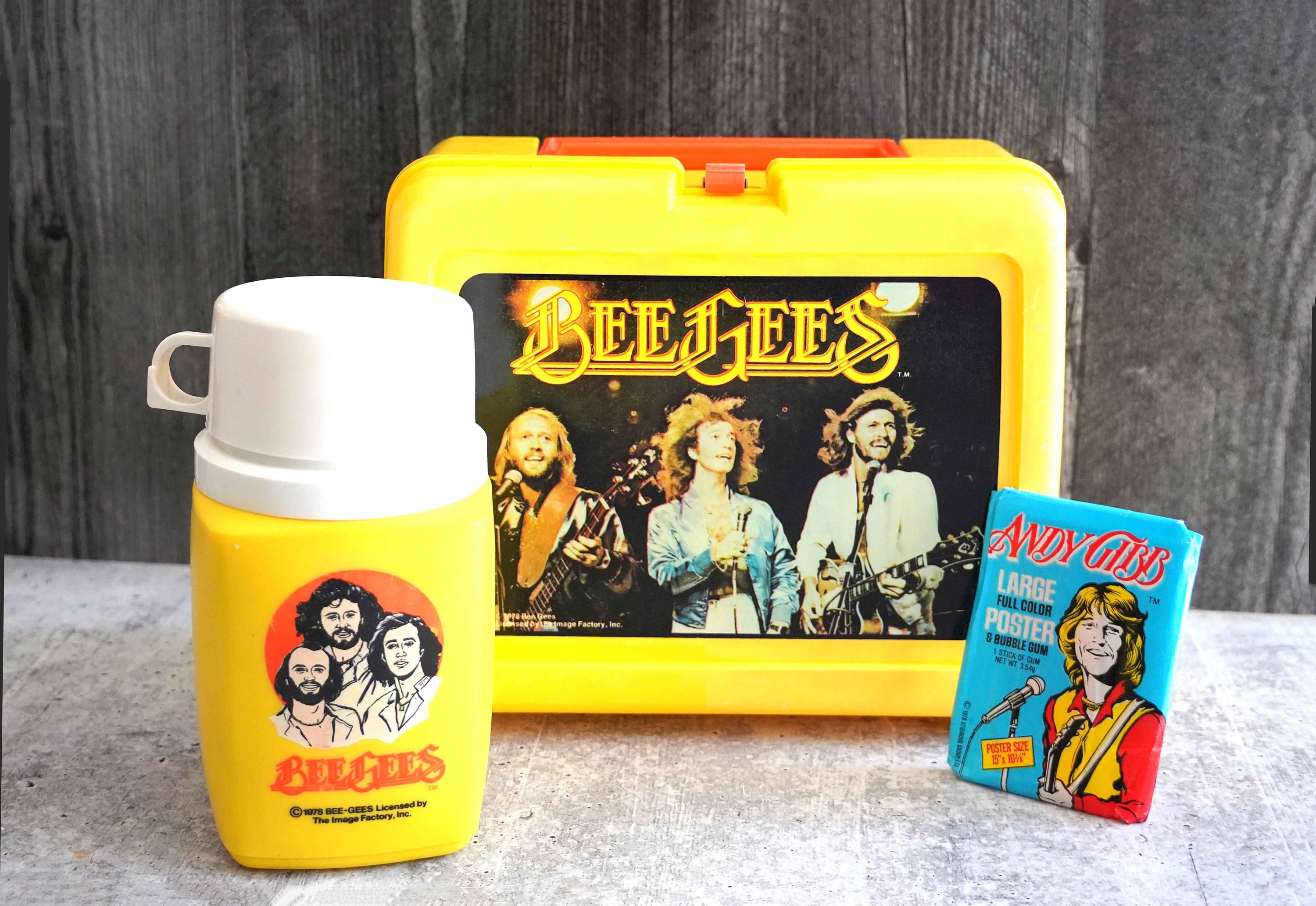 Vintage 1978 Bee Gees Yellow Plastic Lunch Box & Thermos, Unopened