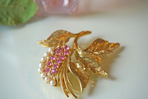 Vintage 1960s Gerry's Gold Tone Pink Rhinestone &… - image 2