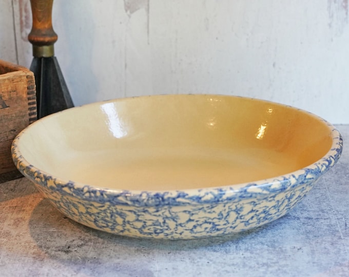 Vintage Robinson Ransbottom Pottery 12 Blue Spongeware Pasta Bowl, RRP