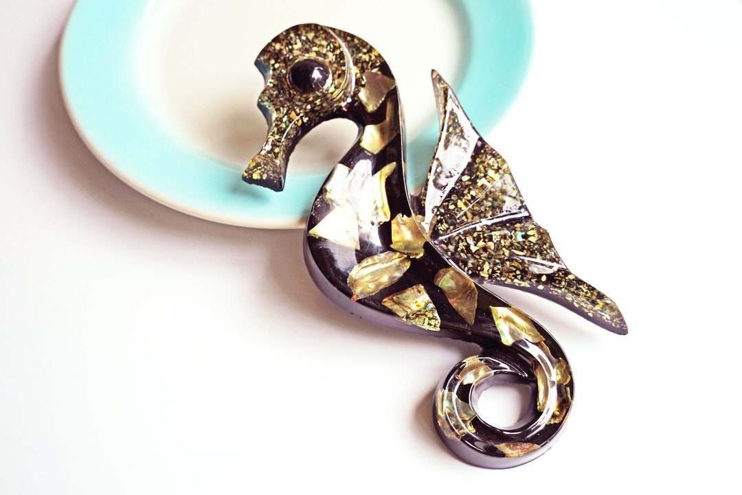 Vintage Lucite Abalone Seahorse Wall Plaque Real Abalone Etsy