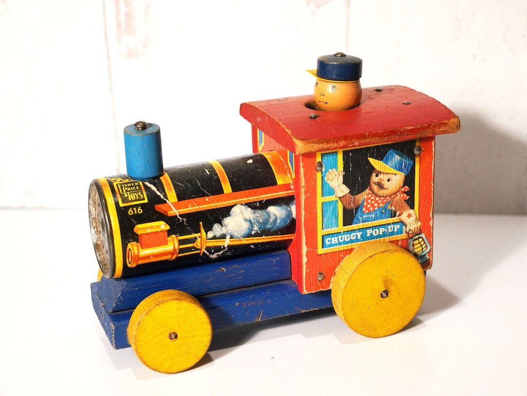 Vintage 1955 Fisher Price Chuggy Pop-up Wood Train, No 616