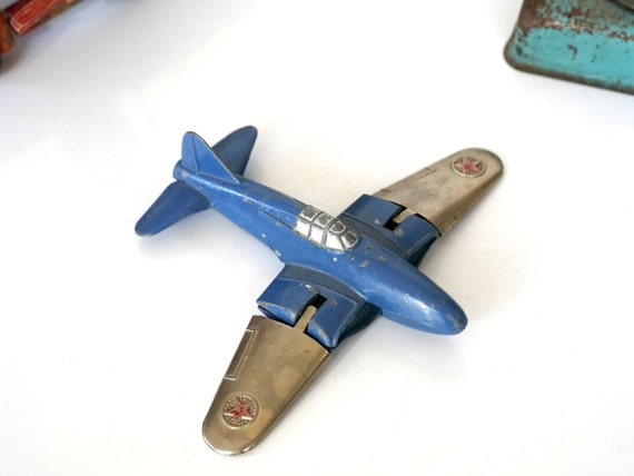 Vintage 1957 Hubley Kiddie Toy Die-cast Blue & Silver Jet