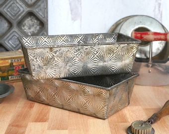 Vintage 1940 Ovenex Loaf Pans, Silver Starburst Pattern, N 7 1 LB, Rustic, Farmhouse, Kitchen Decor, Bread Pans, Bakeware