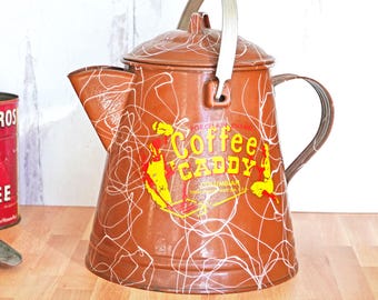 Coffee caddy  ビンテージ ケトル Vintage 1940s the Columbian Coffee Caddy, Brown Porcelain Enamel