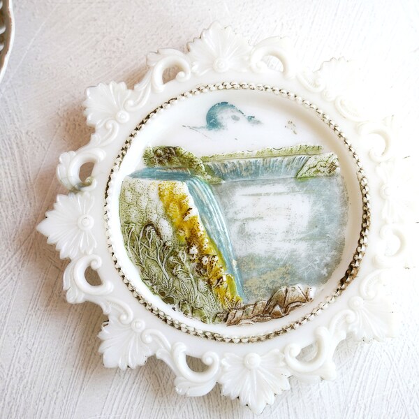 Antique Glass Relief Plate Etsy