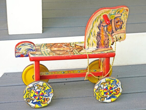 Vintage 1950s Metal Masters Ride on Toy Horse Red Wood - Etsy