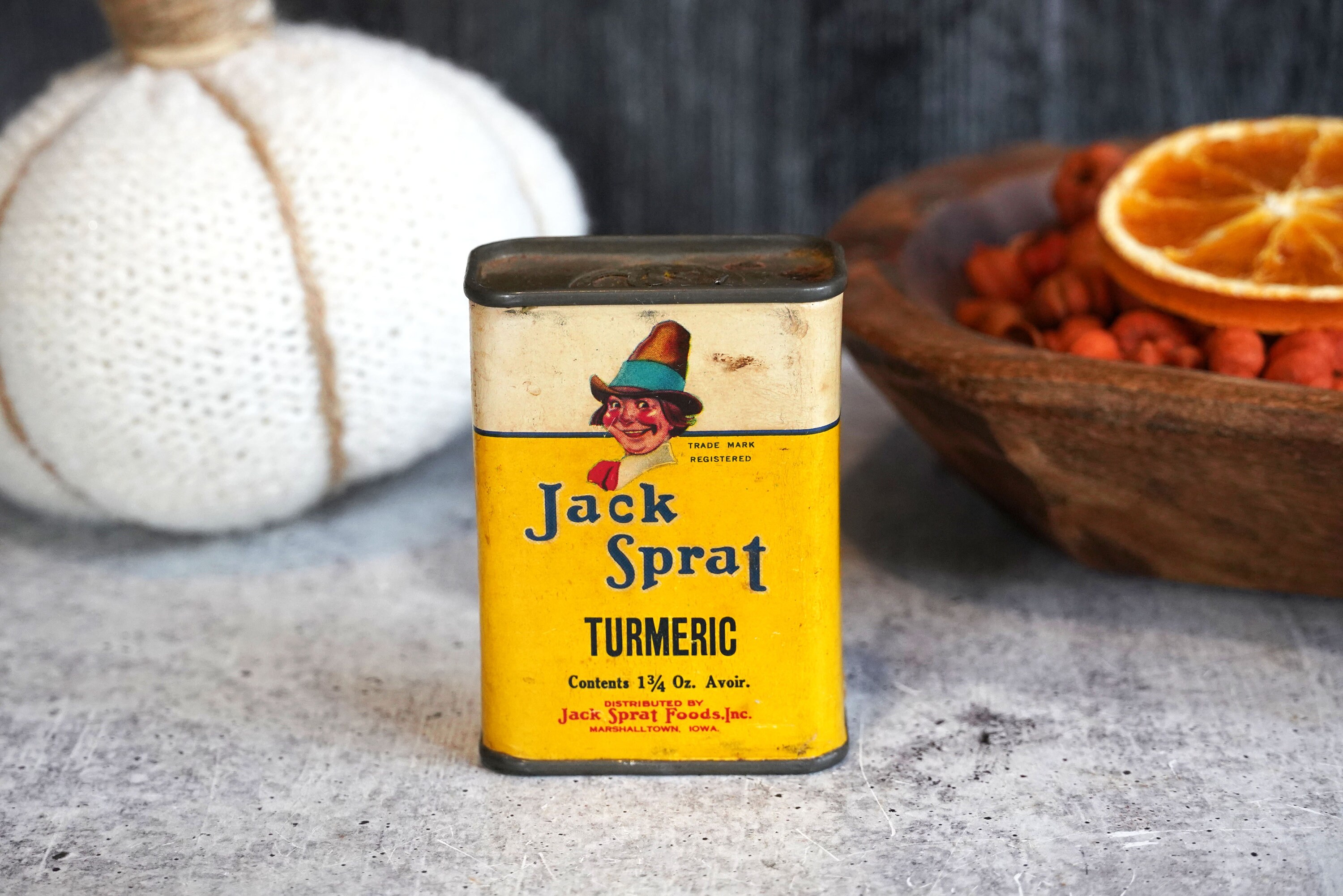Vintage Jack Sprat Turmeric Spice Tin 1 3/4 Oz