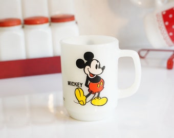 Vintage Libbey Milk Glass Mickey Mouse Club Mug, Mickey Being Chased By Bees, Beehive, Collectible Disney Memorabilia, Mid Century Mugs