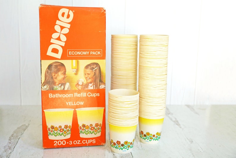 Vintage 1977 Dixie Bathroom Cups, 3 oz Size, Sunflowers, Open Box, Approx 180 Cups, Yellow & Orange, Country Home, 1970s Decor, Collectible image 8