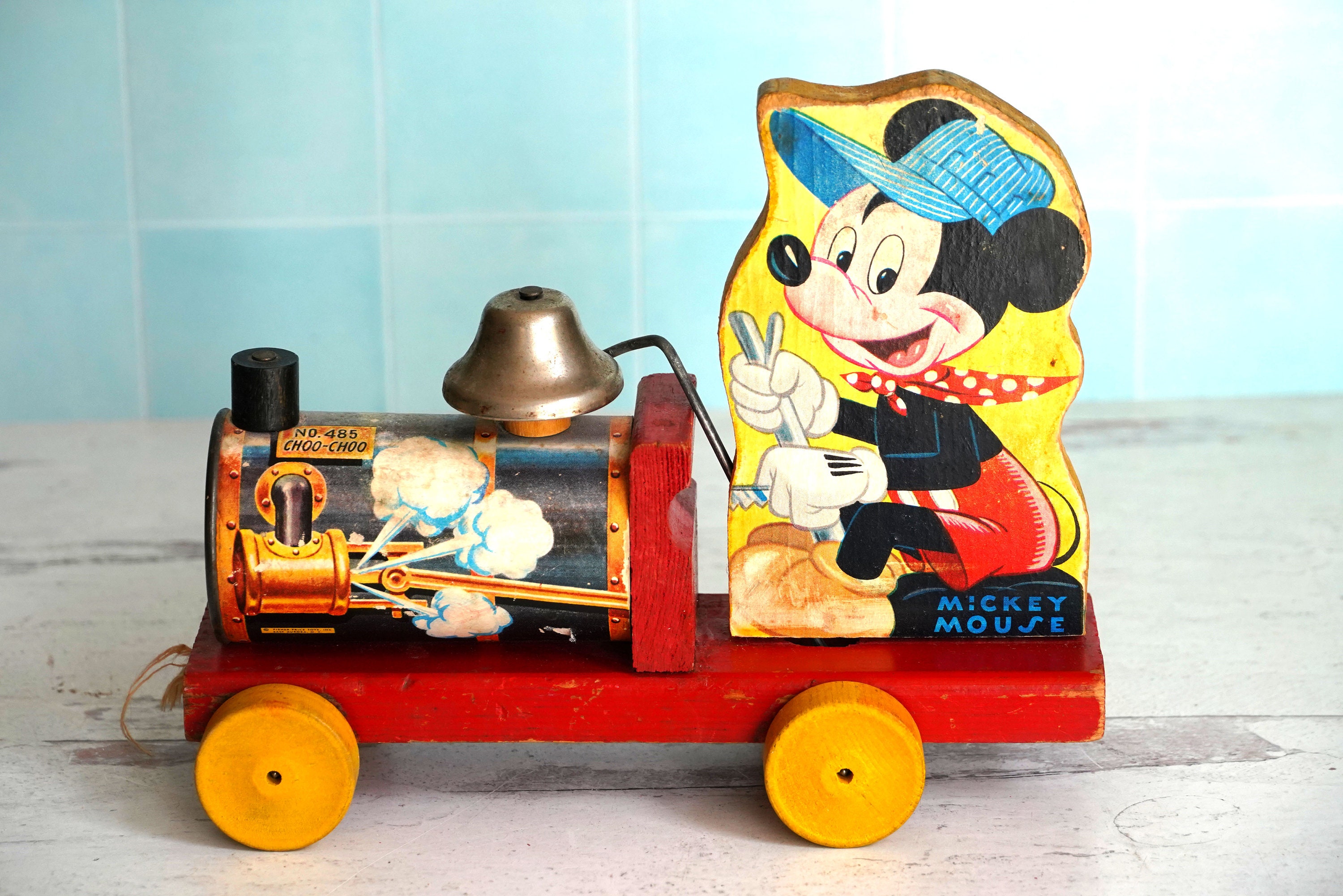 Vintage 1949 Fisher Price Mickey Mouse Choo Choo Wood Pull Toy 485 Walt Disney Productions Collectible Disneyana Etsy Australia