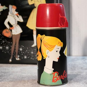 Vintage 1962 Barbie Thermos Bottle, Black With Red Cup, Fashion Outfits,  Model 2025H, Collectible Mattel Barbie Doll Memorabilia, Toys 