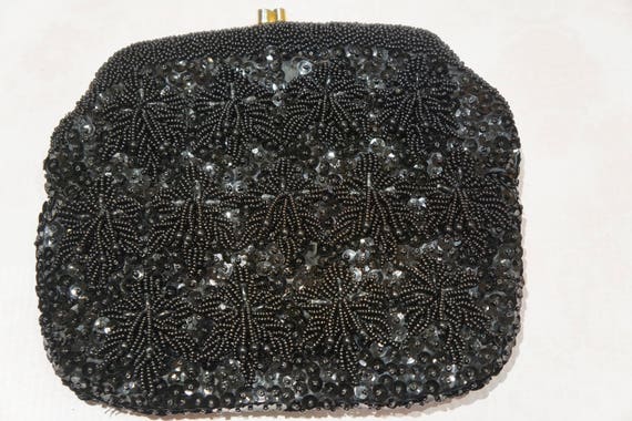 Vintage Mr. John Hand-Beaded Black Clutch/Shoulde… - image 1