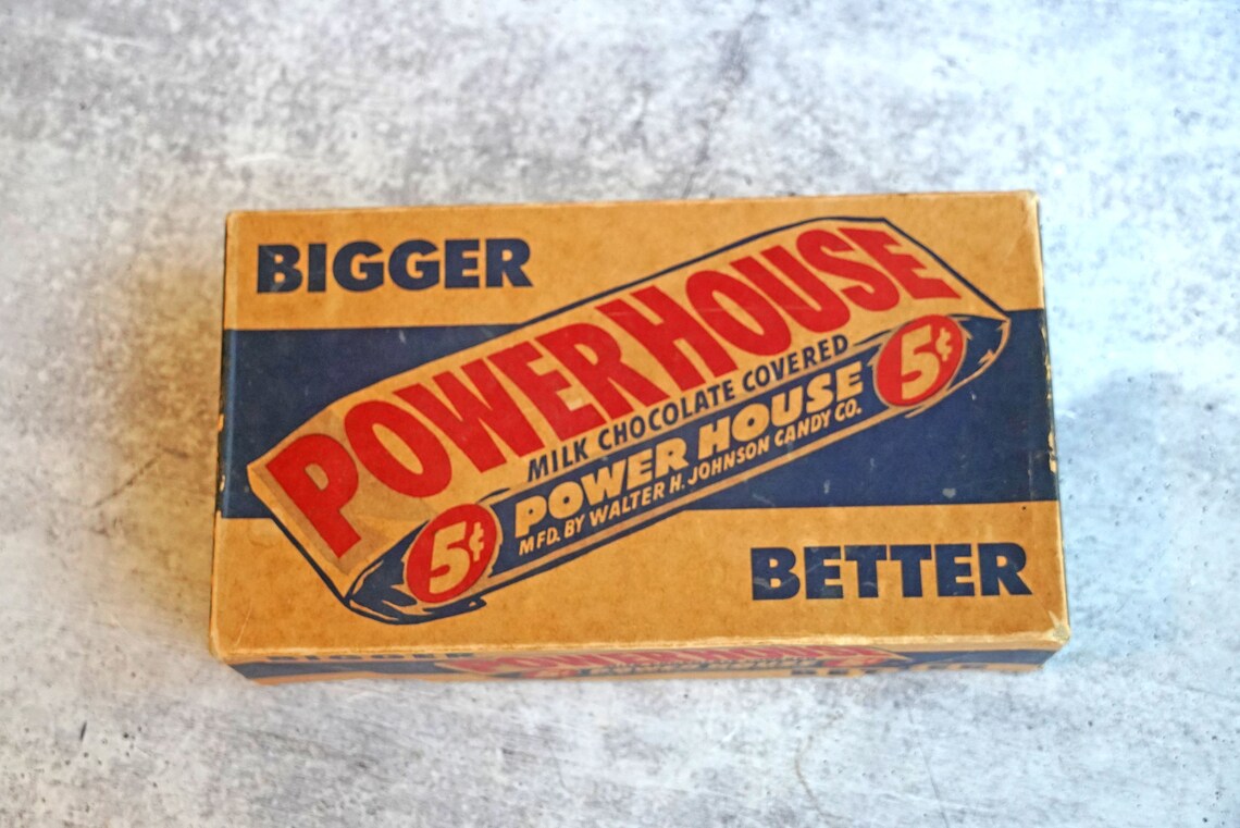 Vintage 1952 Powerhouse Milk Chocolate Candy Bar Box Walter Etsy
