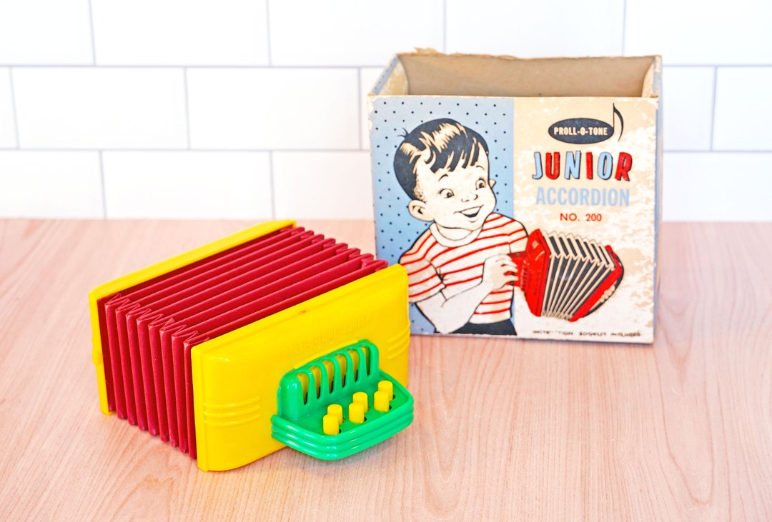 Vintage 1950s Proll O Tune No 200 Junior Accordion, Hard Plastic Yellow