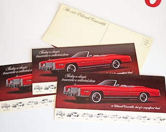 Vintage 1976 Eldorado Convertible Advertising Postcards, Lot of 10, Cadillac Eldorado Convertible in Firethorn Red, 8 3/4&quot;, 70s Classic Cars