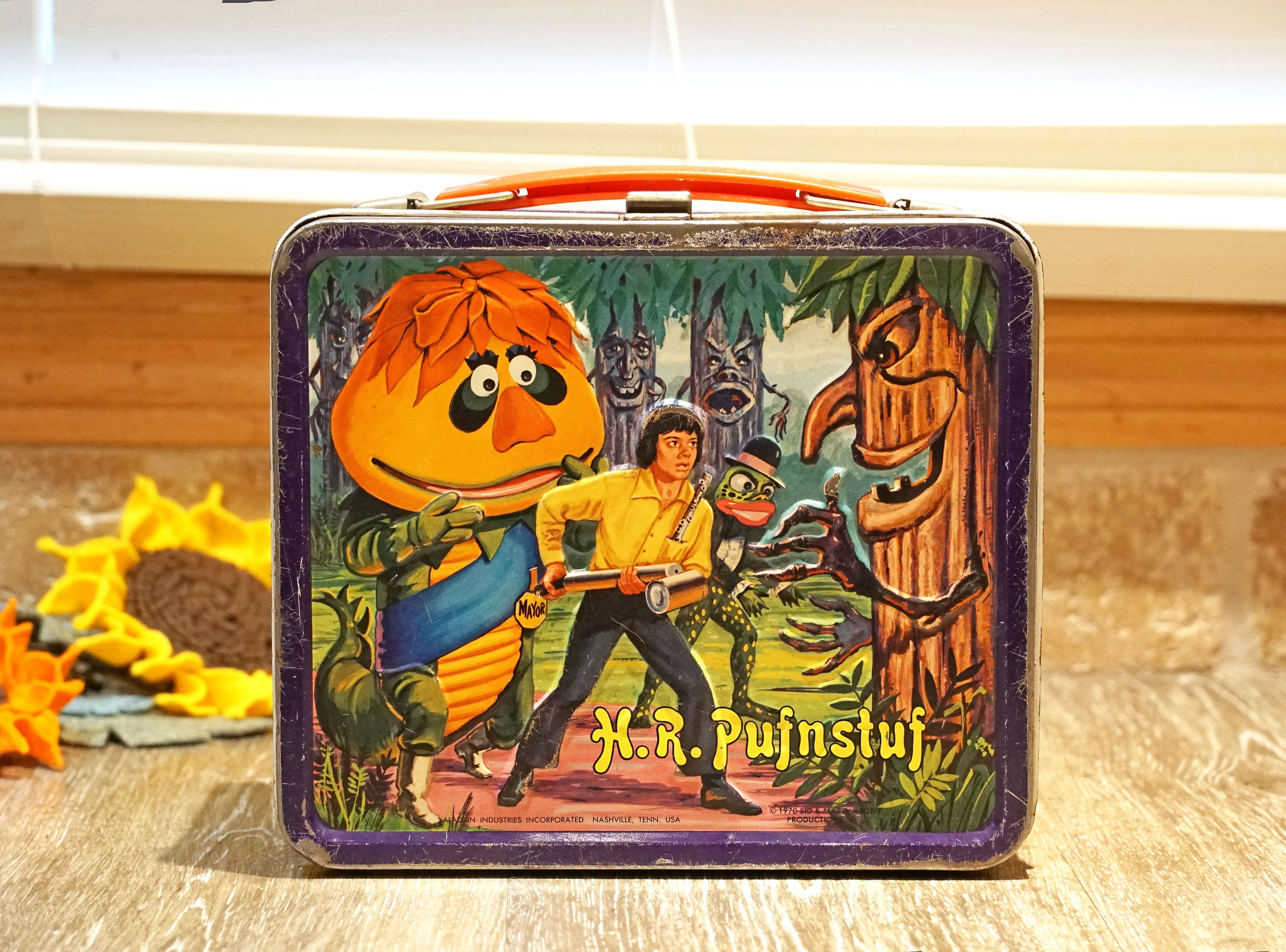 Vintage 1970 Aladdin H R Pufnstuf Metal Lunch Box, Sid & Marty