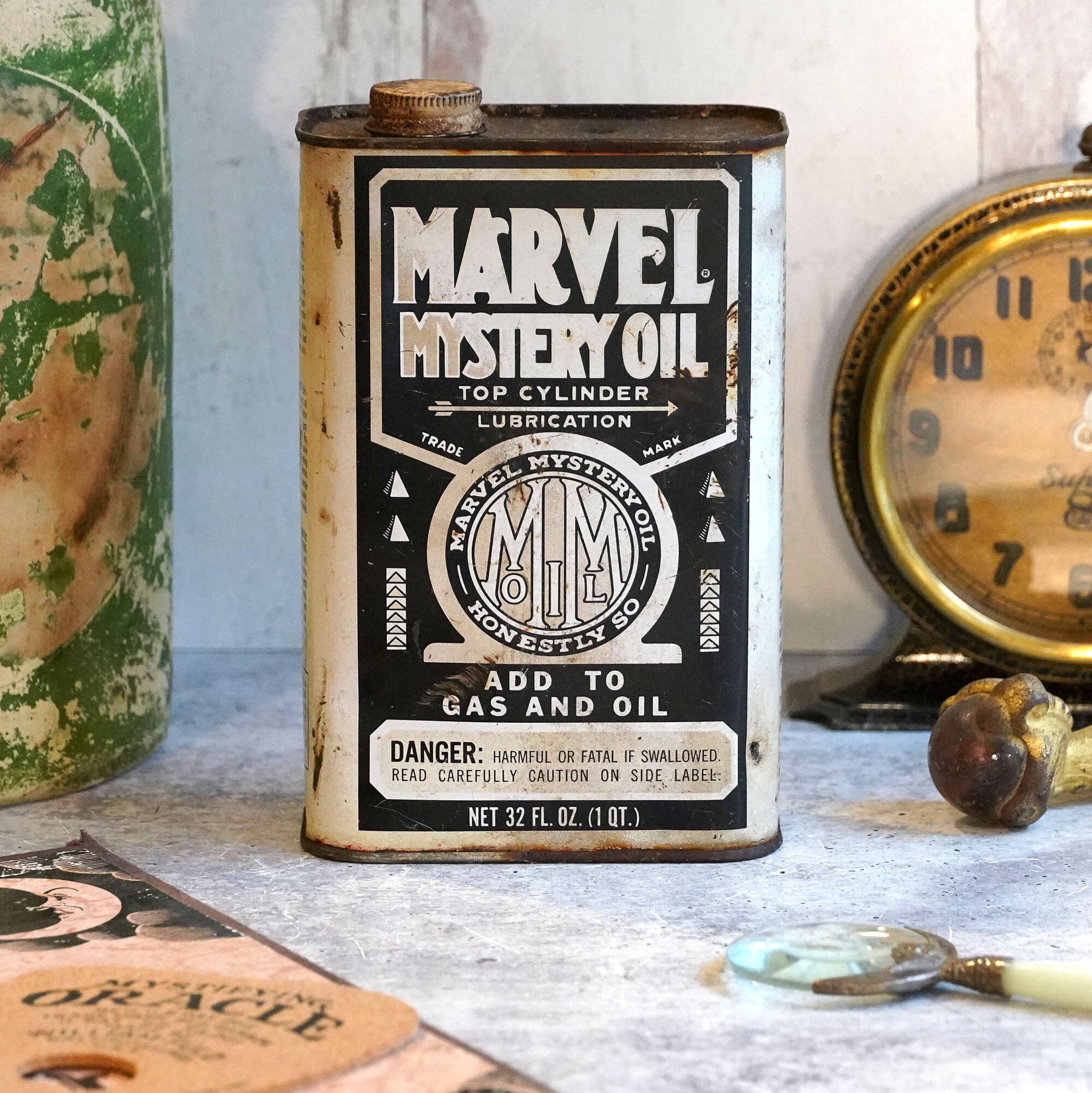 Vintage Marvel Mystery Oil One Quart Can, Lubricant Add to Gas