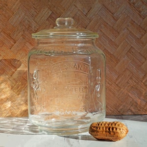 Vintage 1940s Glass Octagon Planter's Peanut Jar, Peanut Handle, Pennant, 5 Cent, Counter Display, Collectible Glass, Advertising, Mr Peanut