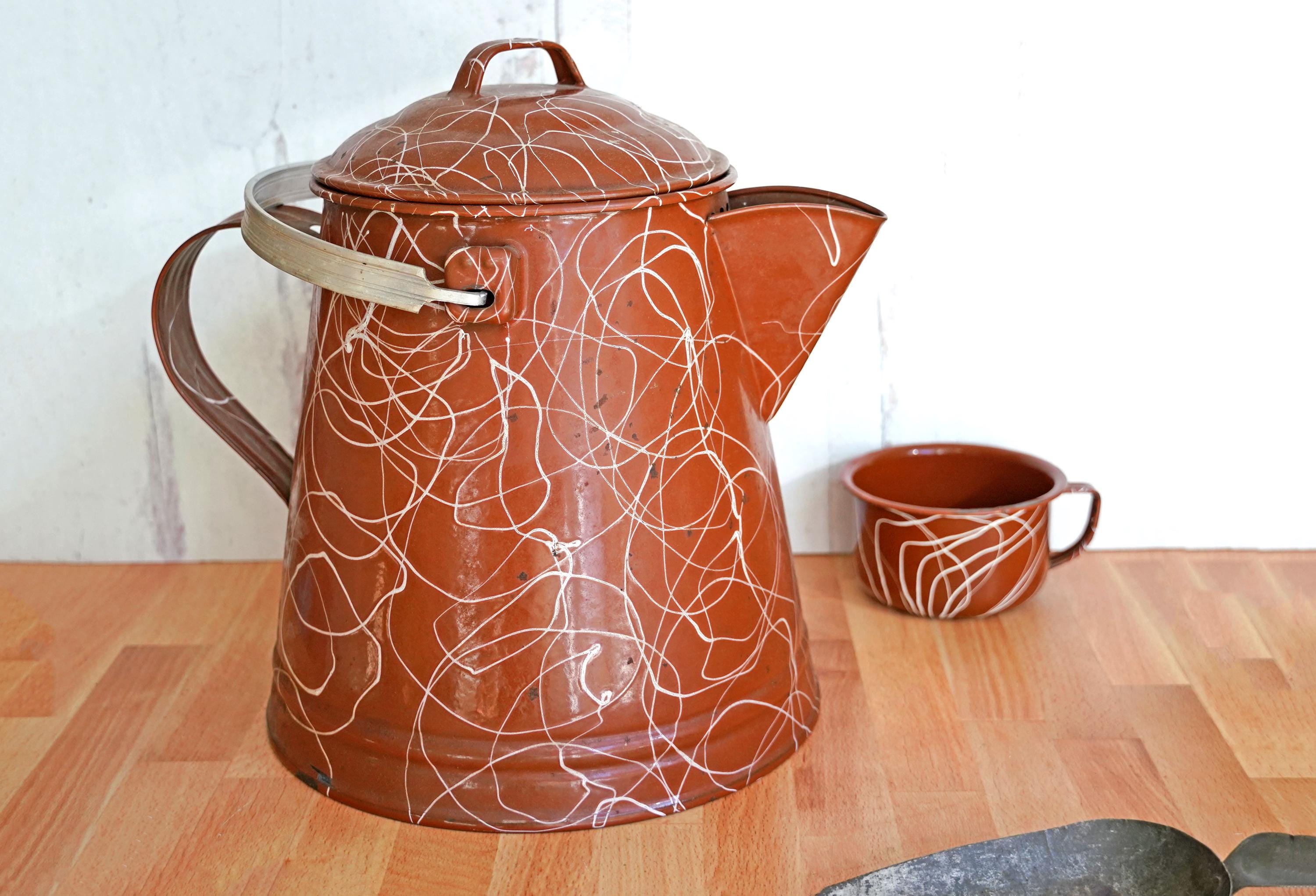 Vintage 1940s the Columbian Coffee Caddy, Brown Porcelain Enamel