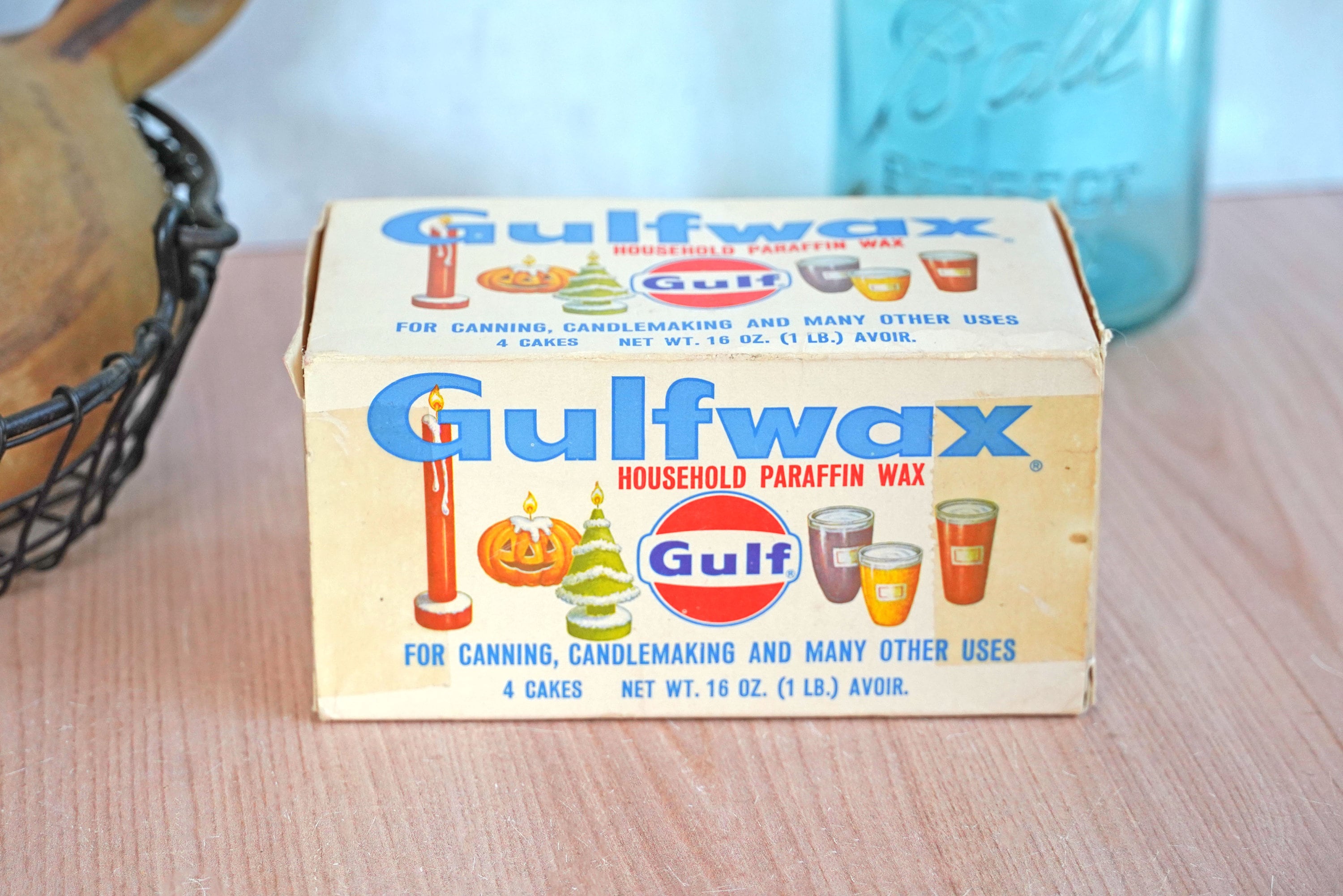 Vintage NOS Gulfwax Household Wax 1 Lb Box, 4 Cakes 1 Pound, Canning,  Candlemaking Gulf Oil Company, Holiday Images, Packaging 