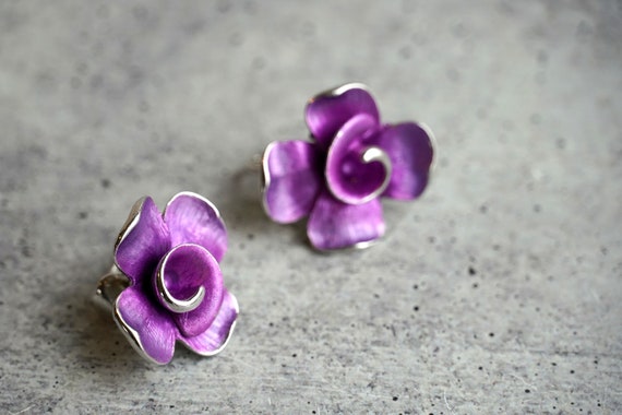 Vintage 1960s Kramer Silver Tone Fuschia Flower B… - image 7