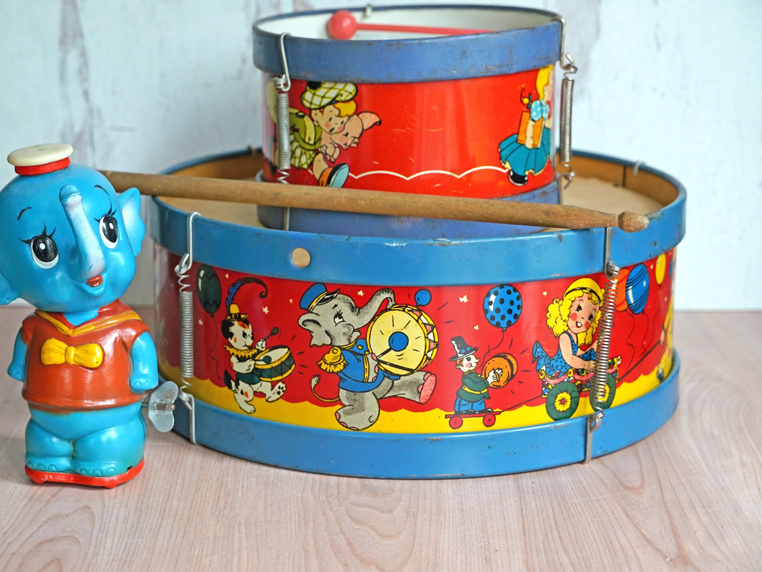 40’s アンティークトイ  「マーチング ドラマー」 Vintage 1940s Ohio Art Tin Litho Toy Circus Drum 163, 11