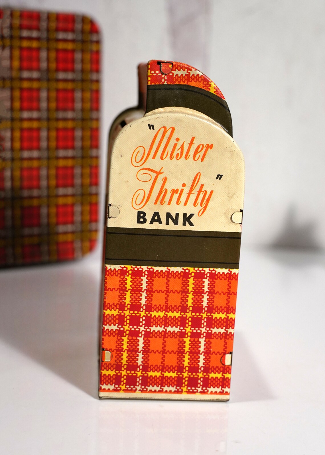 Vintage 1964 Ohio Art Mr. Thrifty Tin Litho Coin Bank Red - Etsy