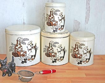 Vintage 4pc Lincoln Beautyware Canister Set - Metal, Flour, Sugar