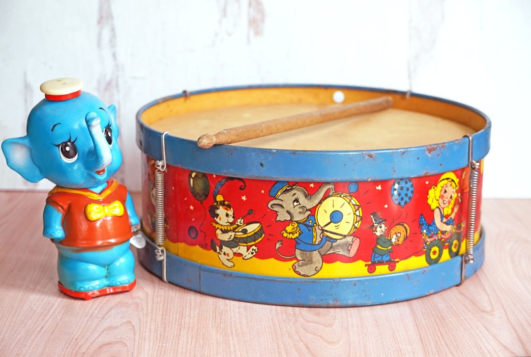 Vintage 1940s Ohio Art Tin Litho Toy Circus Drum 163, 11