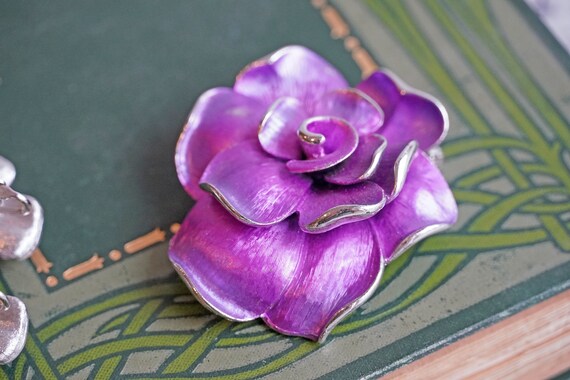 Vintage 1960s Kramer Silver Tone Fuschia Flower B… - image 3