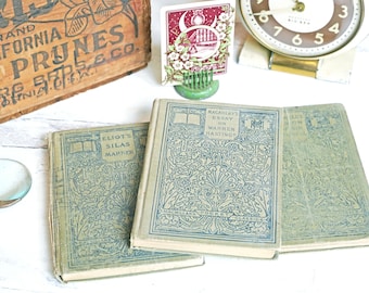 Antique Hardcover MacMillan's Pocket Classics, Macaulay's Warren Hastings, Eliot's Silas Marner, Lowell's Vision, Blue Art Nouveau Covers