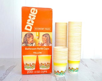 Vintage 1977 Dixie Bathroom Cups, 3 oz Size, Sunflowers, Open Box, Approx 180 Cups, Yellow & Orange, Country Home, 1970s Decor, Collectible