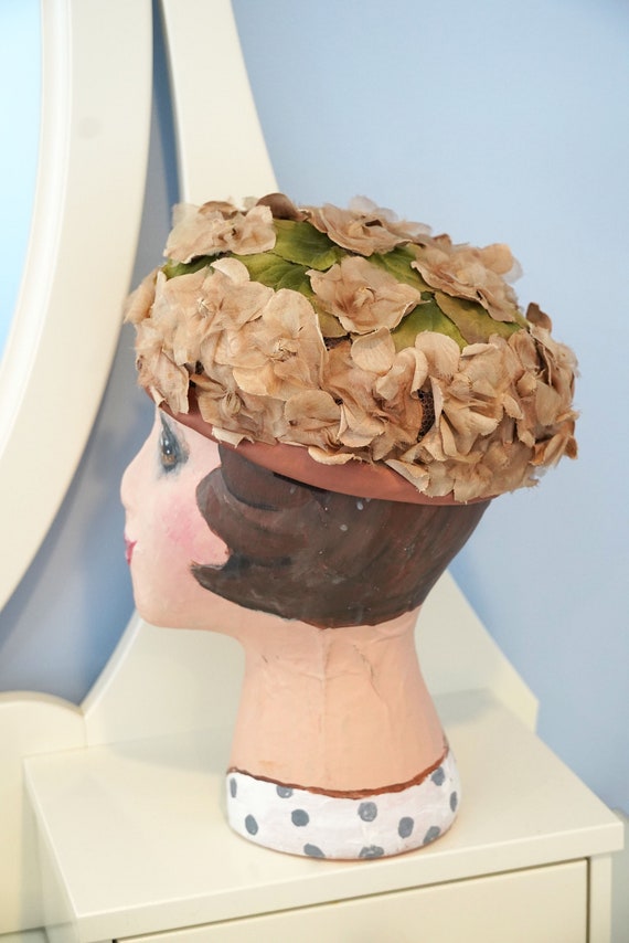 Vintage 1950s Women's Floral Pillbox Hat, Dusty R… - image 4