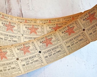 Antique 1904 Bathing Costume and Towel Rental Tickets, Silver Beach Bathhouses, Lake Michigan, Lot of 5 2 pc tickets, Memorabilia, Ephemera