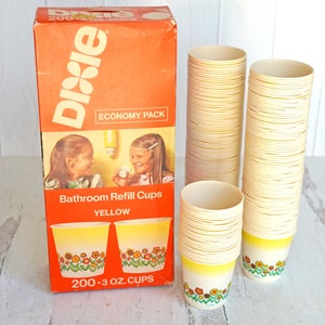 Vintage 1977 Dixie Bathroom Cups, 3 oz Size, Sunflowers, Open Box, Approx 180 Cups, Yellow & Orange, Country Home, 1970s Decor, Collectible image 2
