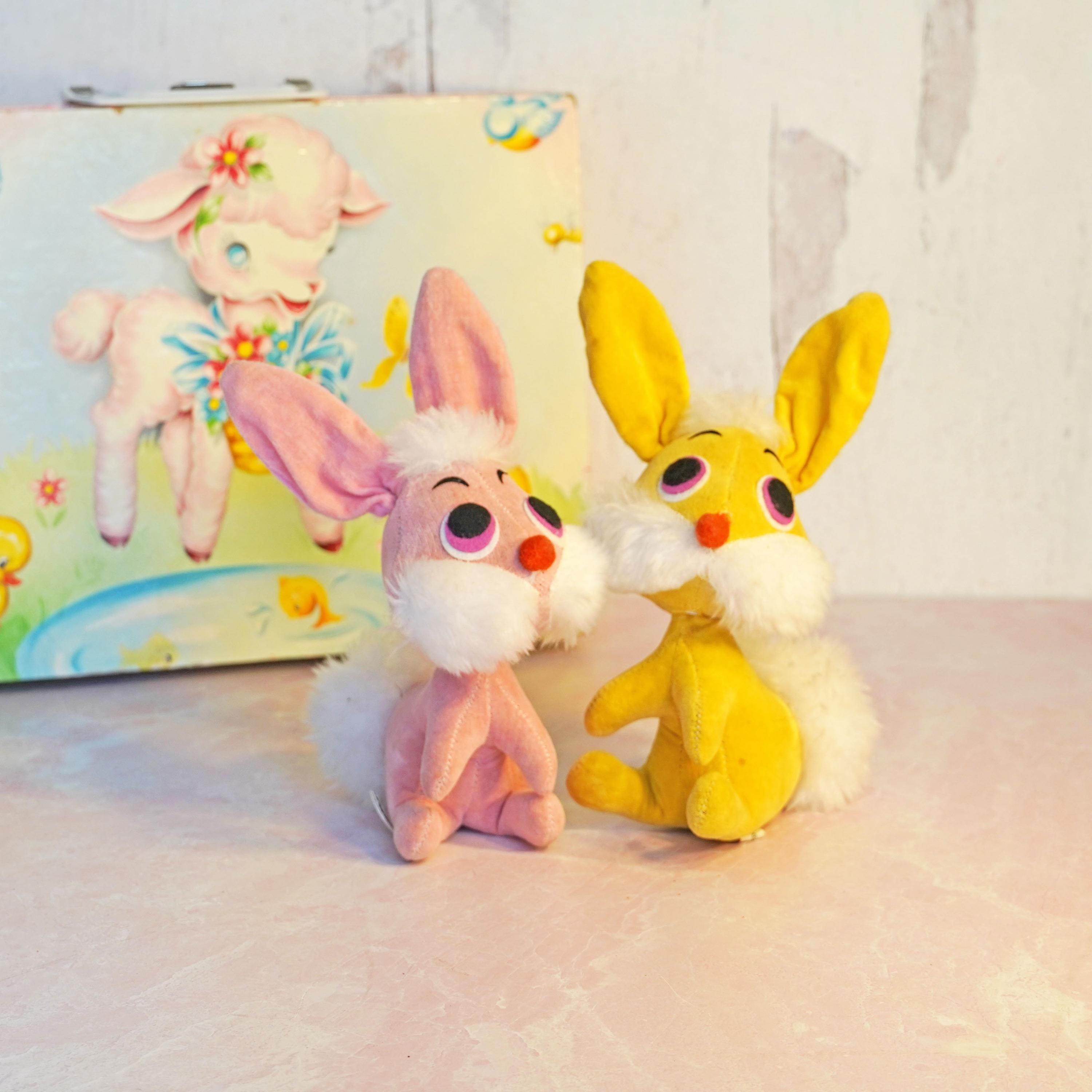 Vintage 1970 Kamar Stuffed Easter Bunnies, Pink & Yellow, 7 1/2 ...