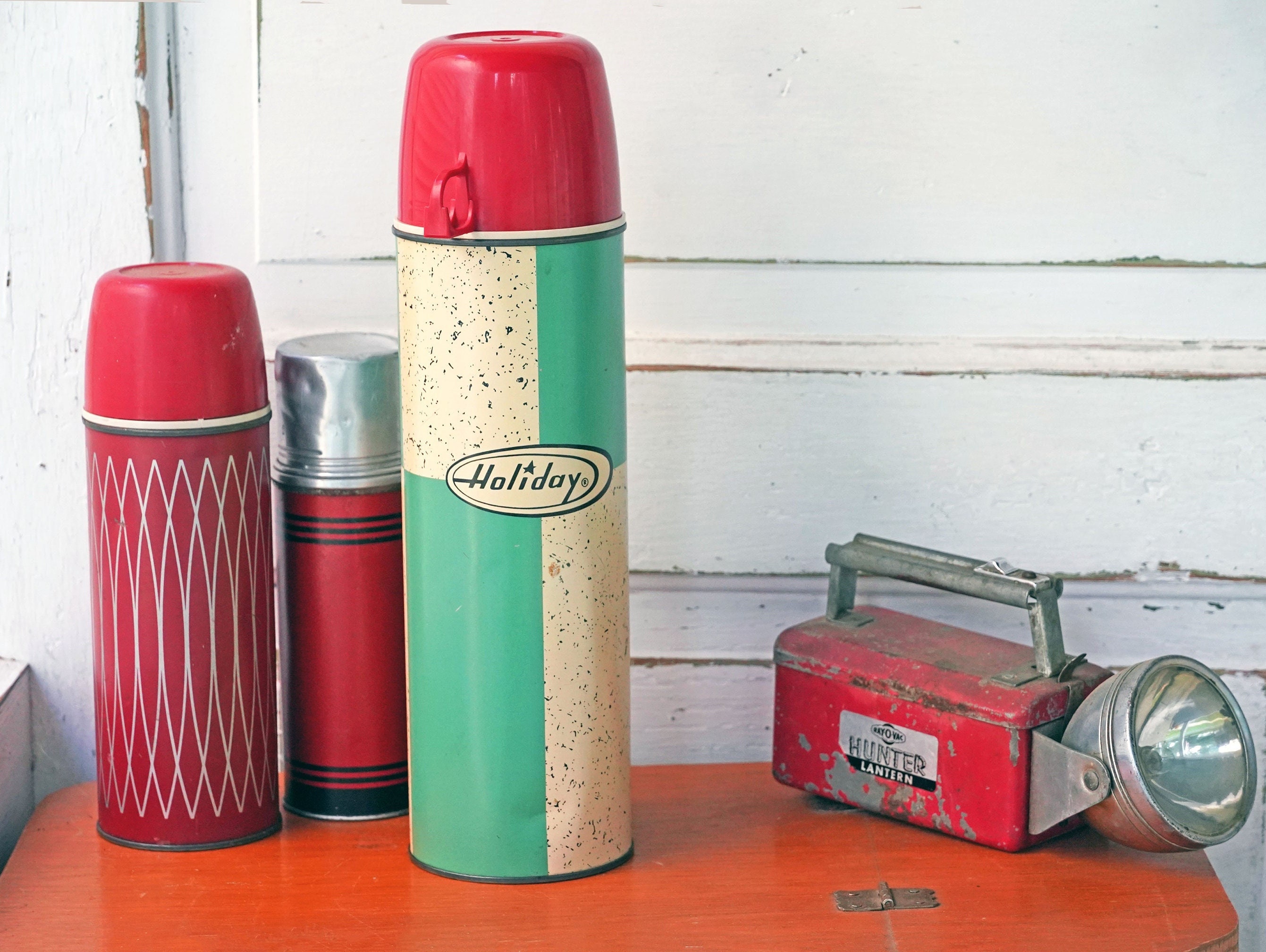 Vintage 1960s Holiday Thermos Bottle 2471, Tall Green Quart Size