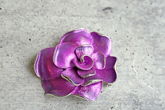 Vintage 1960s Kramer Silver Tone Fuschia Flower B… - image 5