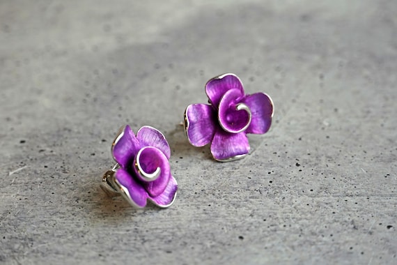 Vintage 1960s Kramer Silver Tone Fuschia Flower B… - image 6